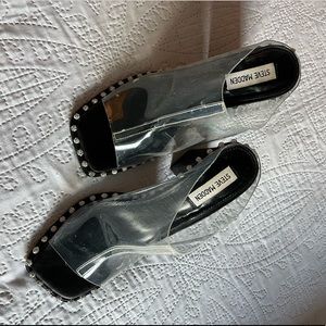 Steve Madden Neila Rhinestone Detail Clear Block Heel Dress Mules